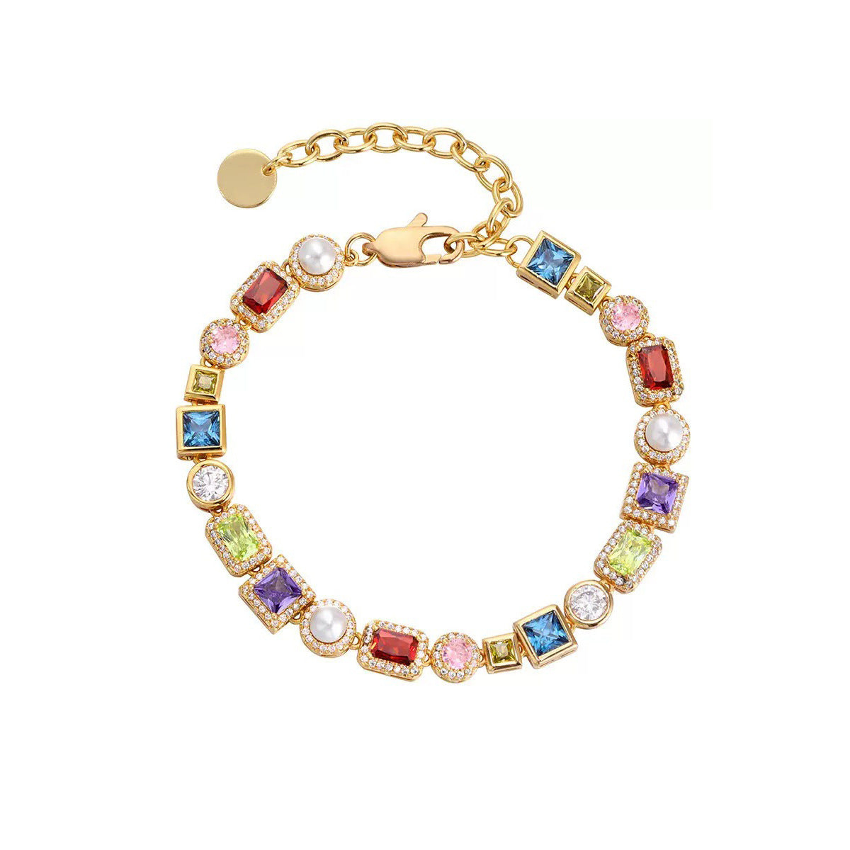 European and American high-end casual colored zirconia bracelethip-hop stylemen's and women's versiontrendy shell and pearl inlaid with diamonds rainbow style jewelry accessory