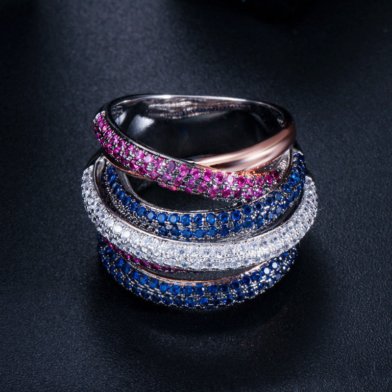 European and American personalized creative ring with micro-set five-row AAA zirconia stonesGuaranteed color stability