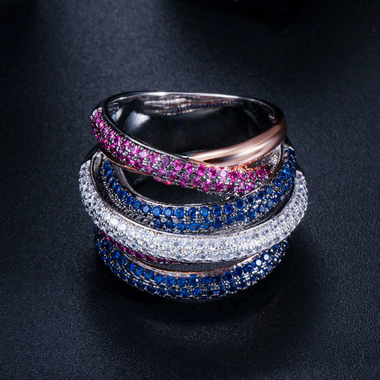 European and American personalized creative ring with micro-set five-row AAA zirconia stonesGuaranteed color stability