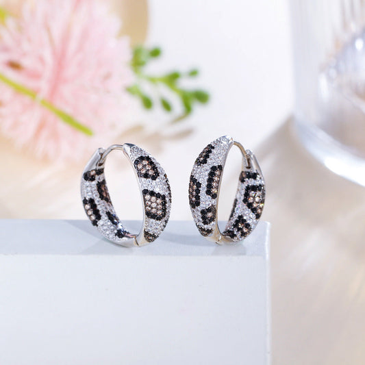 European and American style personalized light luxury snake pattern and leopard pattern micro-set zirconia ear studs in two-color electroplating with full-diamond embellishments double-color electroplated ear jewelry