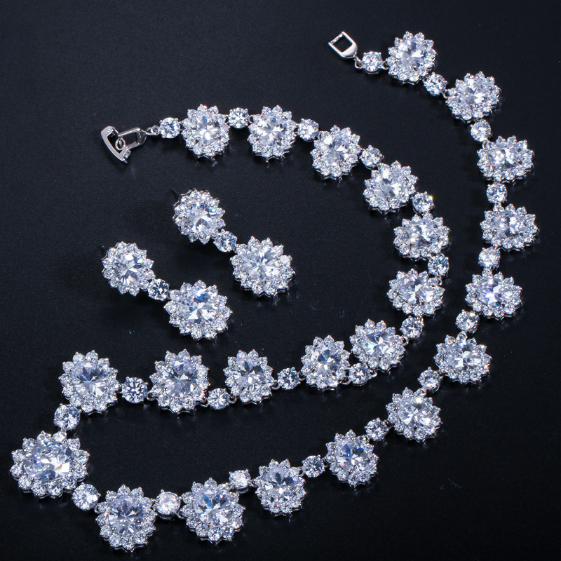 European and American formal evening dress set chain with AAA zirconia wedding earrings and necklace set - jewelry set