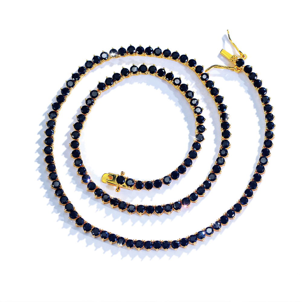 Black tennis chain - TennisChain necklace with copper inlay and zirconia stones - trendy accessory for the collarbone
