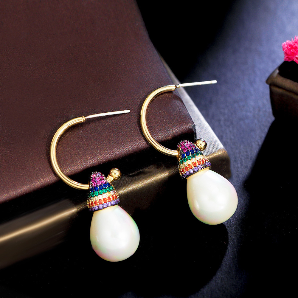 S925 silver jewelry trendy online celebrity rainbow earrings in retro court style with heavy-colored zirconia small skirt-shaped earrings with ear hooks