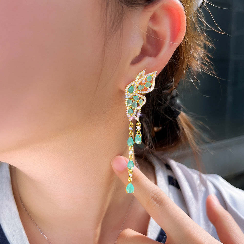 S925 silver fine luxury and elegant butterfly-shaped droplet fringed earrings which enhance the face shape and exude a regal aura Zirconium stone earrings