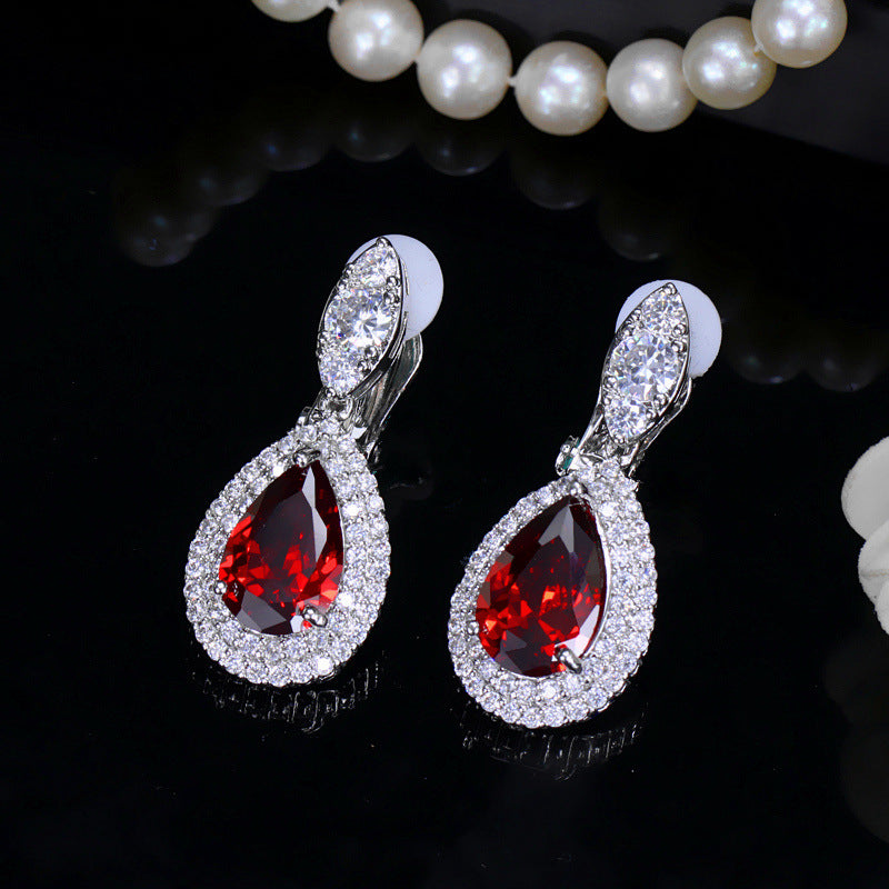 New trendy Korean-style 3A zirconia ear clips - elegant teardrop wedding evening earrings