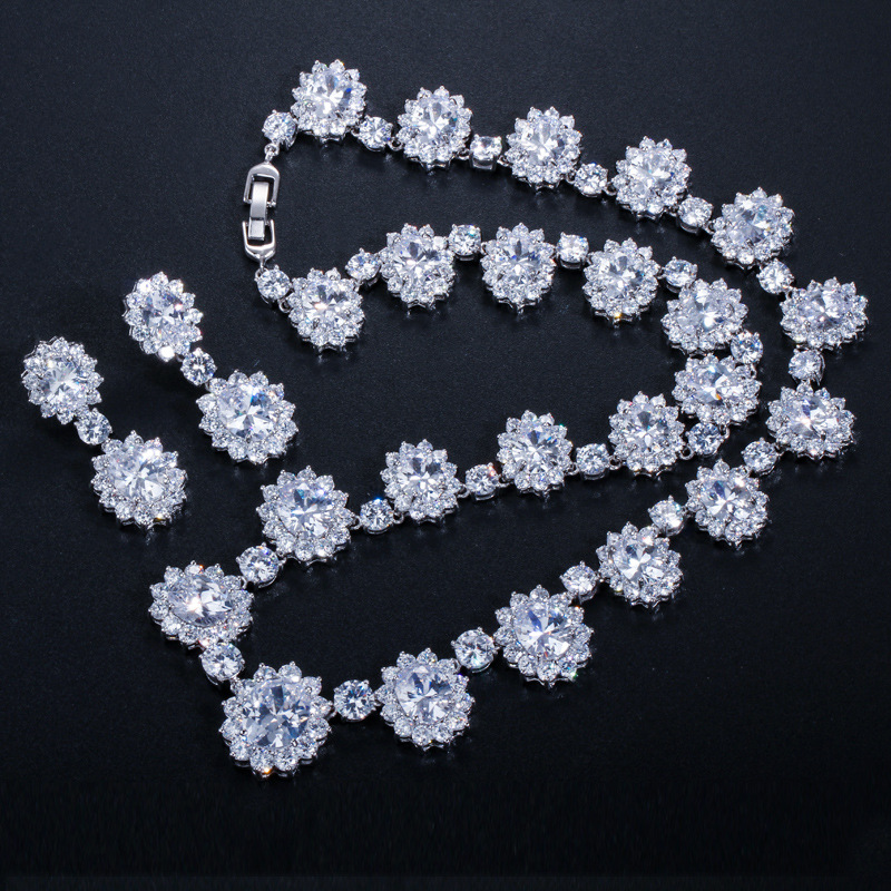 European and American formal evening dress set chain with AAA zirconia wedding earrings and necklace set - jewelry set