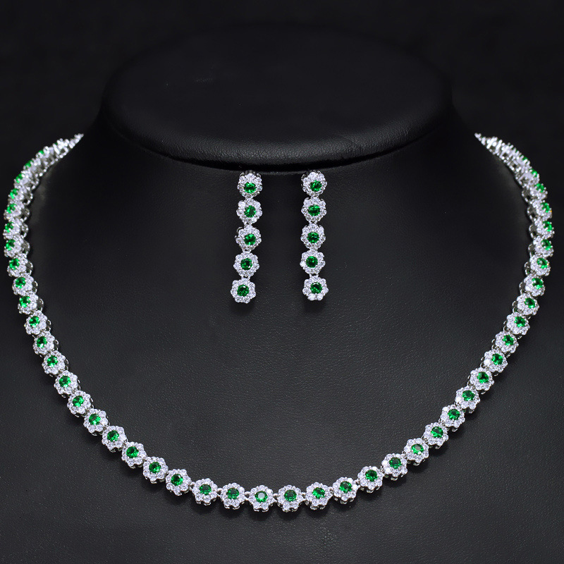 European and American classic fashion zirconian bridal set - exquisite craftsmanship micro-set AAA zirconian necklace and earrings set