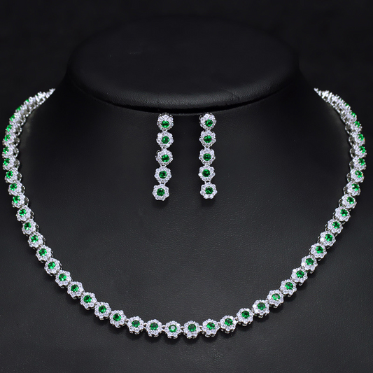 European and American classic fashion zirconian bridal set - exquisite craftsmanship micro-set AAA zirconian necklace and earrings set