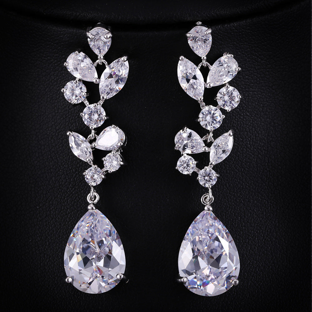 European and American earrings - AAA zirconia luxury long earrings - high-end evening accessories