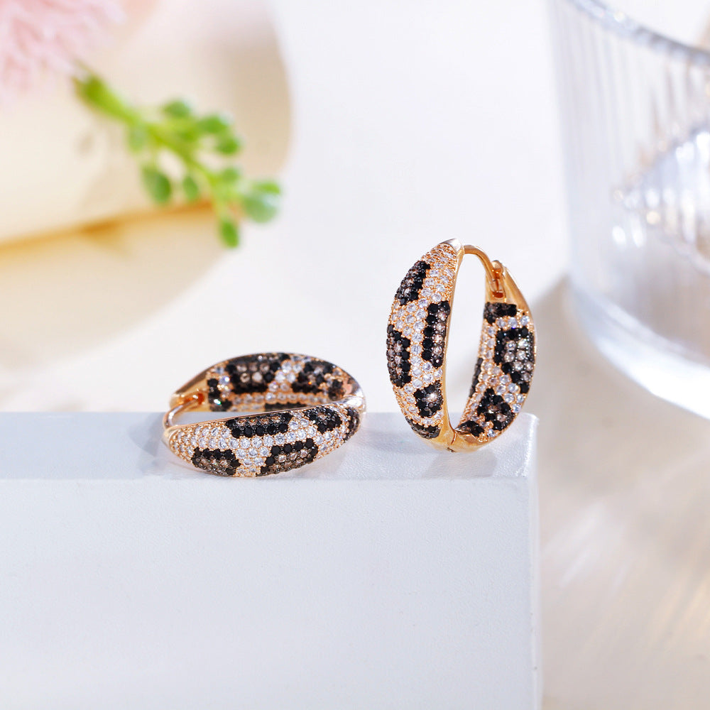 European and American style personalized light luxury snake pattern and leopard pattern micro-set zirconia ear studs in two-color electroplating with full-diamond embellishments double-color electroplated ear jewelry