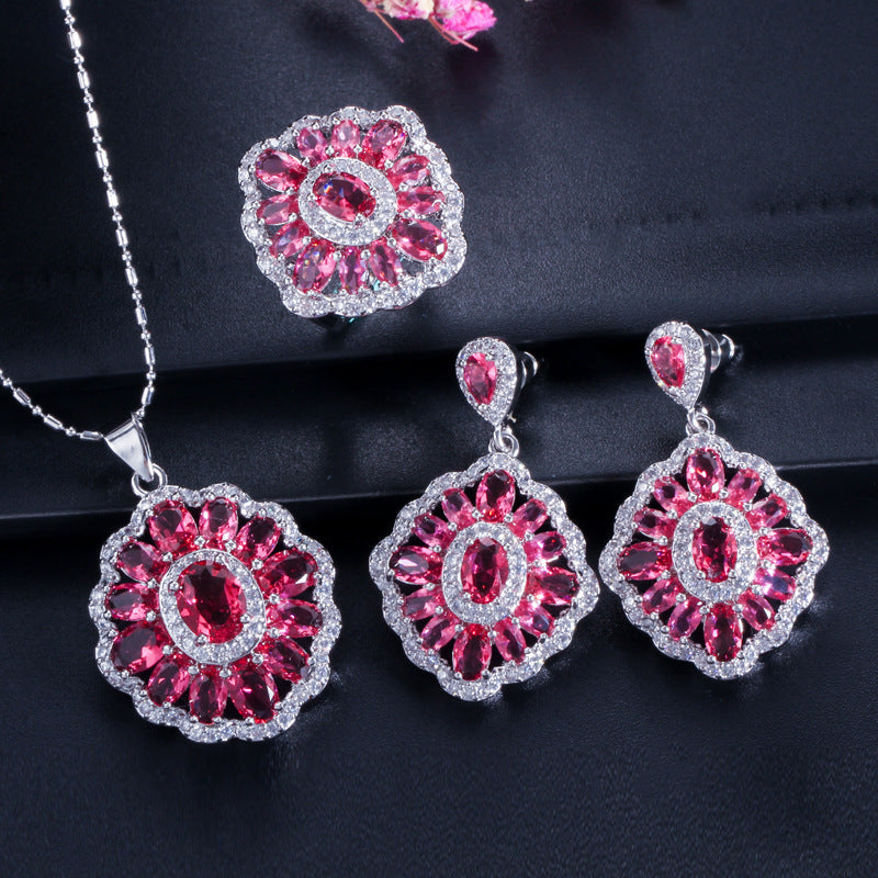 Best-selling high-end three-piece jewelry set - European-style necklace ring and earrings accessory set