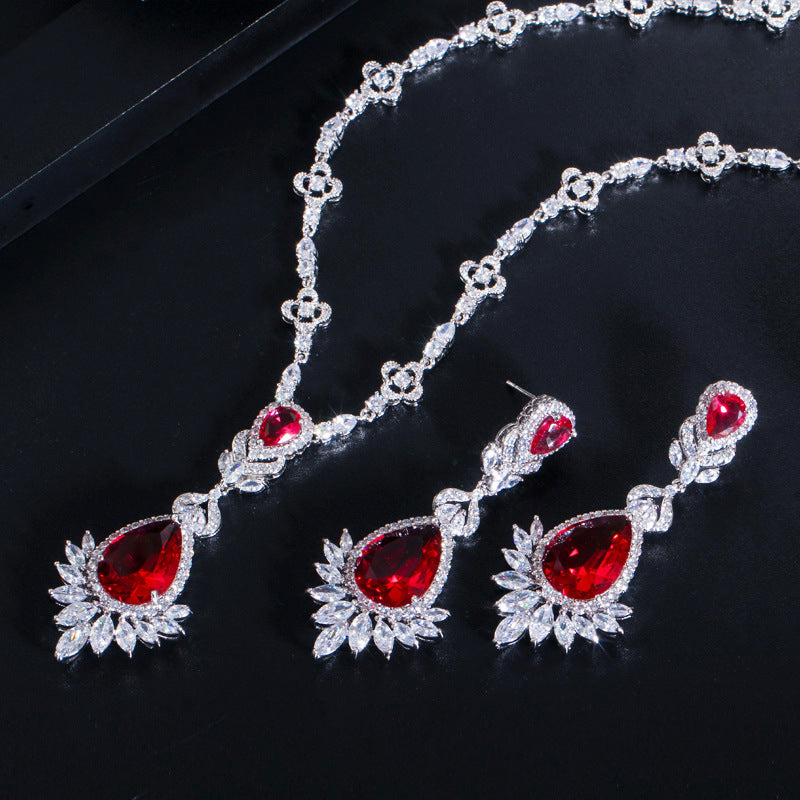New bride's wedding dress zircon bracelet wedding jewelry necklace earrings two-piece set