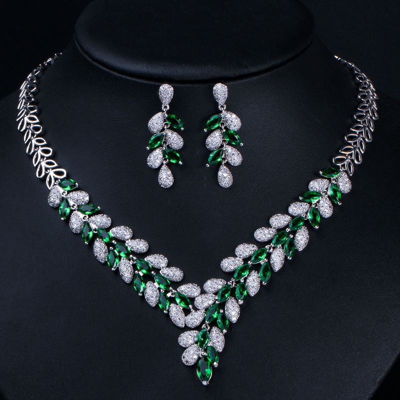 High-end zirconia two-piece bridal banquet earrings and necklace set accessory