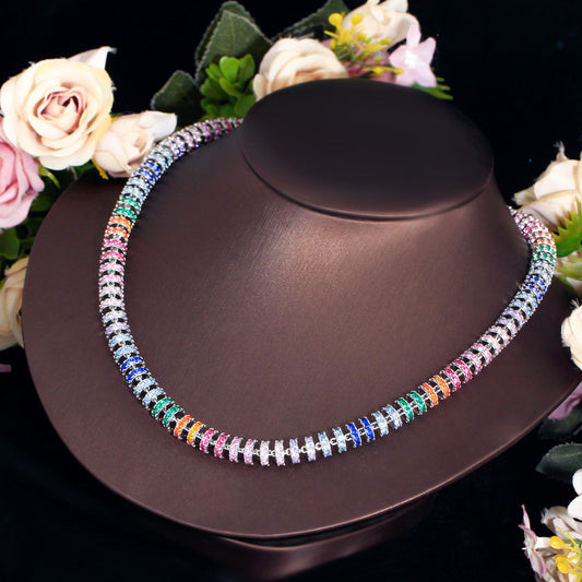 Internet-famous hip-hop style necklace with micro-set colored zirconia stones featuring unique and trendy design full of diamonds