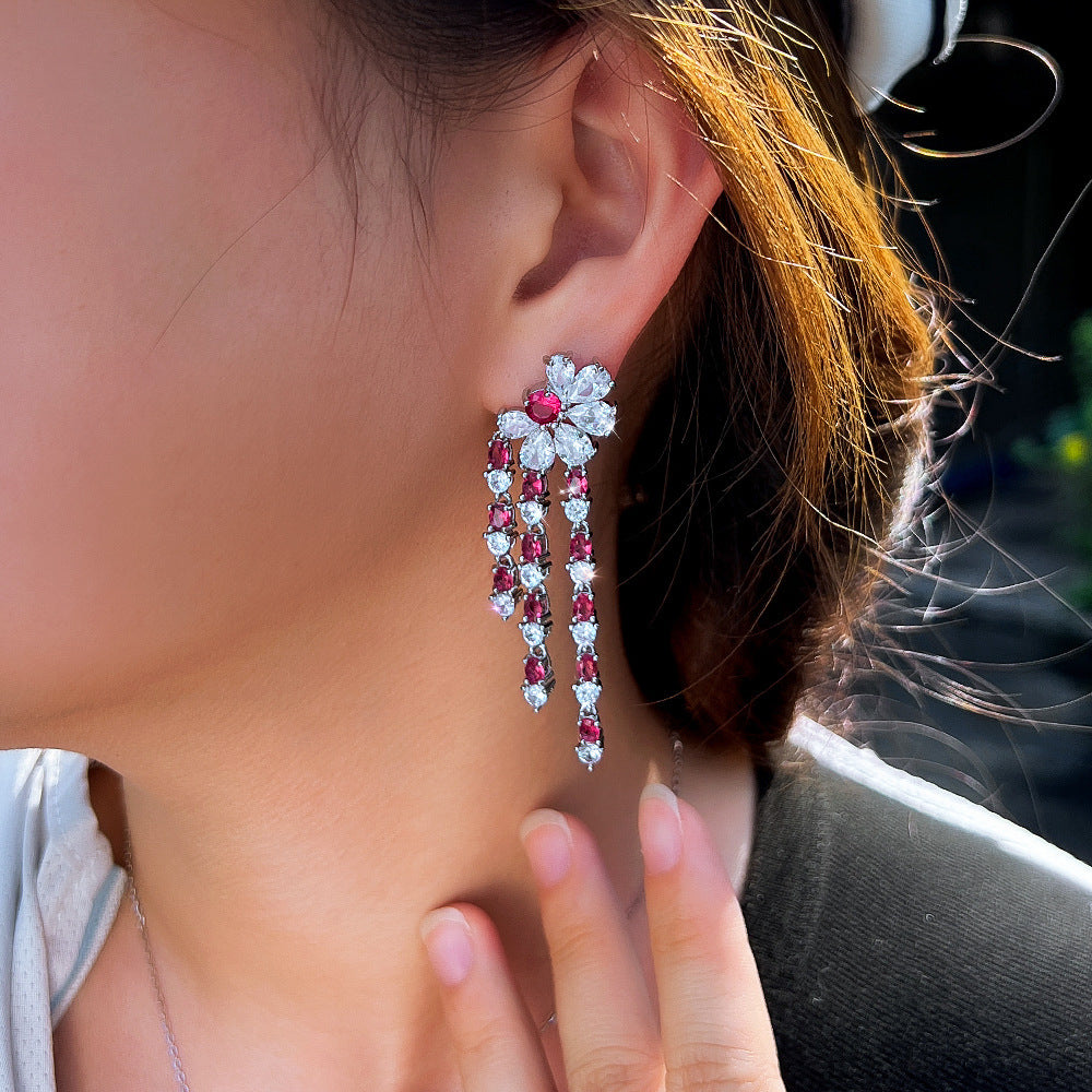 Ultra-shining zirconia high-end style earrings luxurious and niche popular among netizens versatile fringed ear pendants simple and fashionable accessories