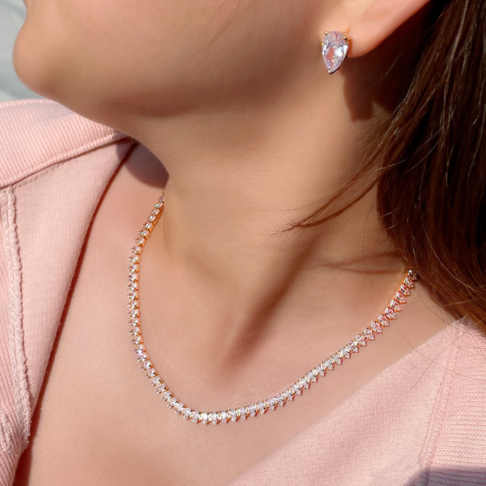 European and American brides' jewelry - zircon lock chain set for two pieces - women's wedding dress formal dress personalized necklace earrings jewelry set chain