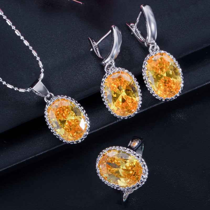 Korean version high-end fashionable chain set - zircon necklace, ring and earrings jewelry set