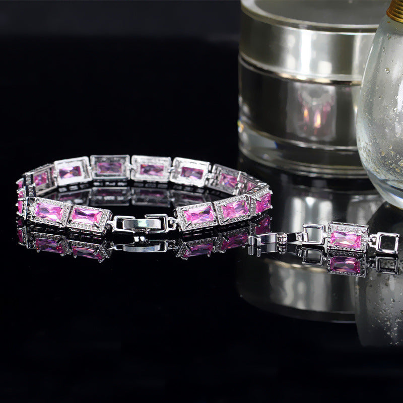Korean version of fashionable jewelry - electroplated white gold with tiny zirconia inlays bracelet and chain