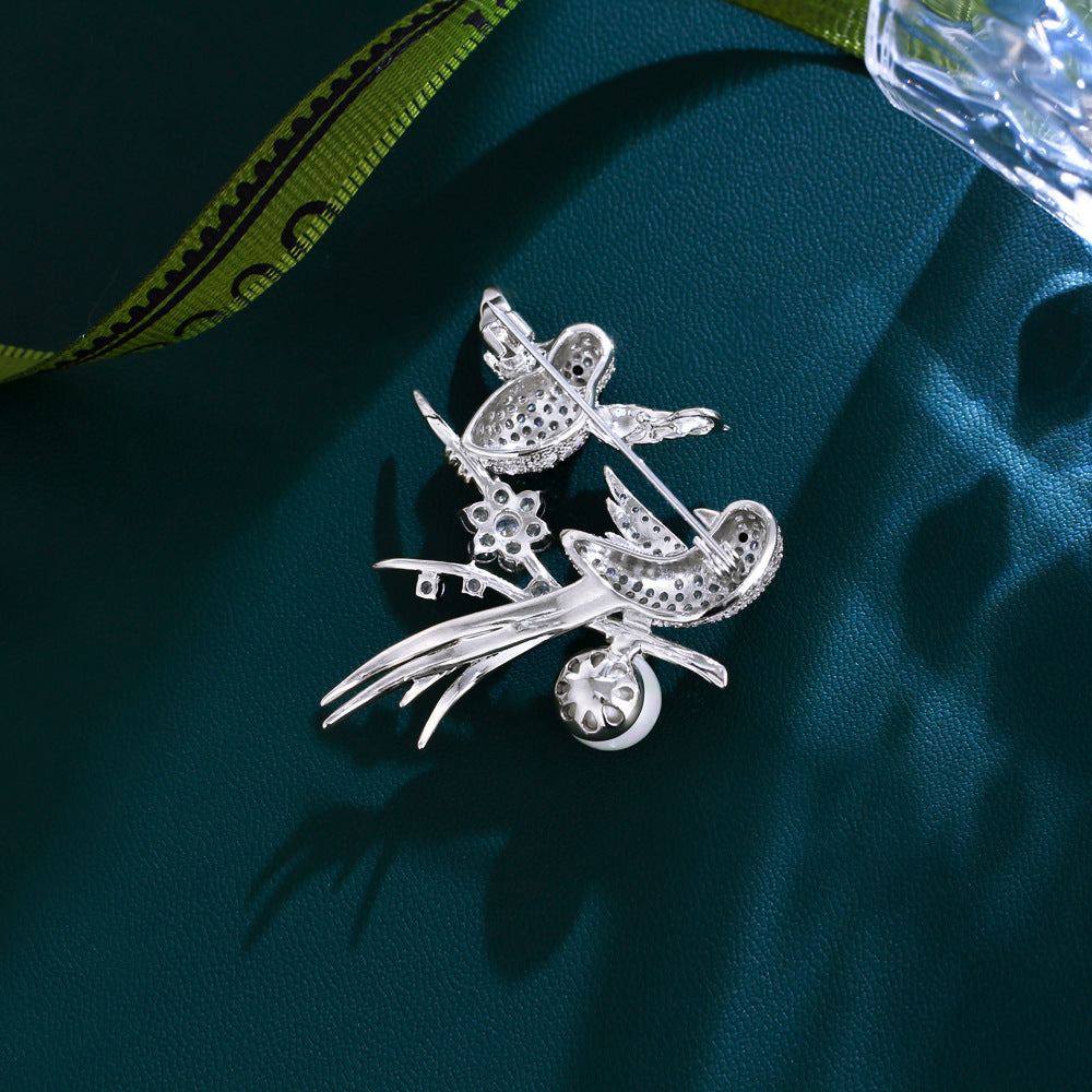 Korean version of luxury light-style double auspicious crows goldfinch gold-plated designer lady's style corsage for formal dress accessories pin and brooch