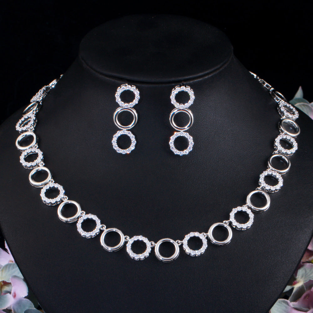 Geometric circular necklace and earring set - simple bridal gown accessories