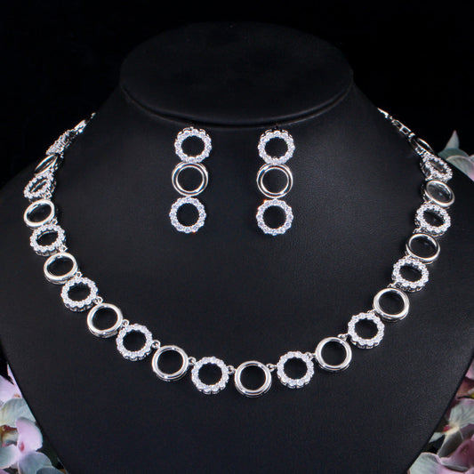 Geometric circular necklace and earring set - simple bridal gown accessories
