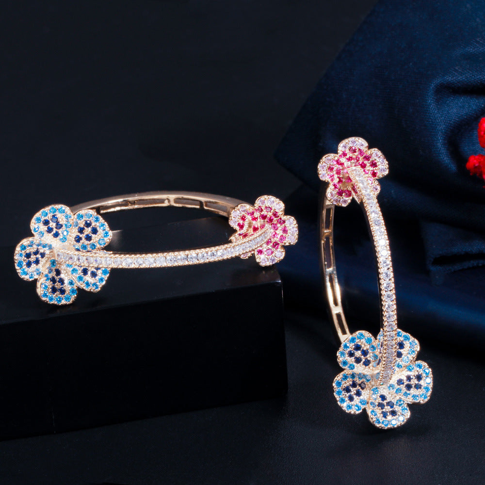 2021 New Model European Heavy Industry Flower Earring Set - Gold-plated with Yellow Brass and Precious Zirconia Inlay - Ear Ring for Women - Located in Dongdaemun South Korea