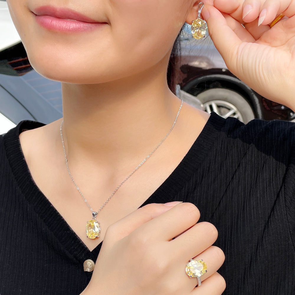 Ins Cool Style Necklace Earrings - Elegant Luxurious, Small-Scale Minimalist Zirconia Drop Earrings Ring Set Three-Part Chain