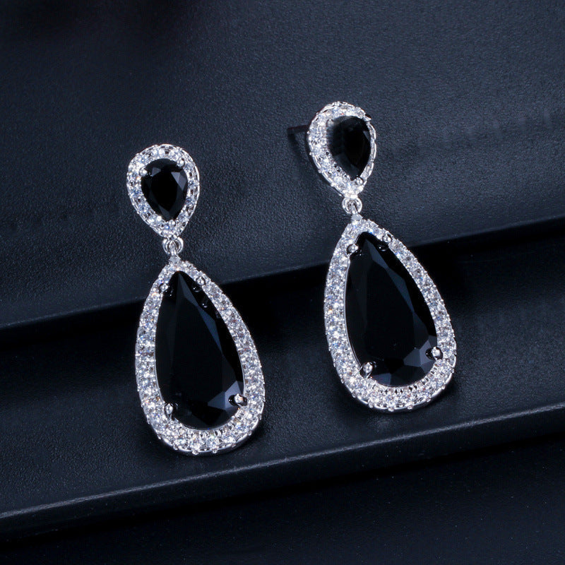 European and American classic drop earrings Tiny-set zirconia long earrings Wedding accessories for formal events