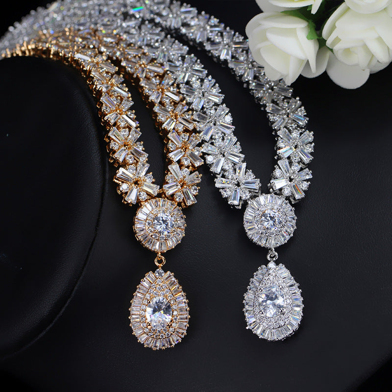 European and American fashion suit set - AAA zirconia necklace and earrings set of two pieces