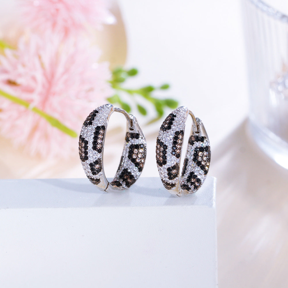European and American style personalized light luxury snake pattern and leopard pattern micro-set zirconia ear studs in two-color electroplating with full-diamond embellishments double-color electroplated ear jewelry