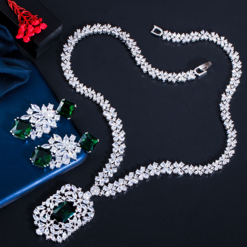 Korean-style bridal zircon necklace earrings and chain set for wedding banquet evening party and party wear set of jewelry