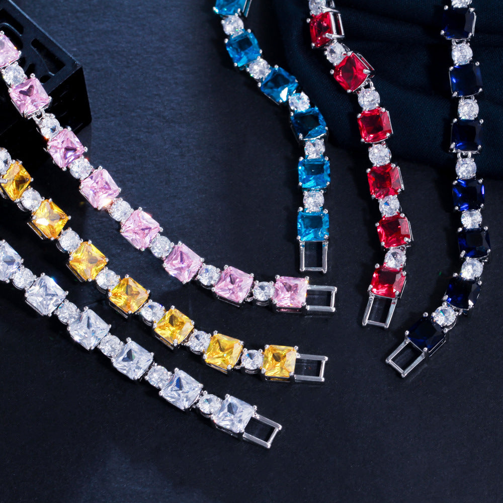 Simple style geometric square zirconia bracelet,yellow copper plated gold jewelry accessory