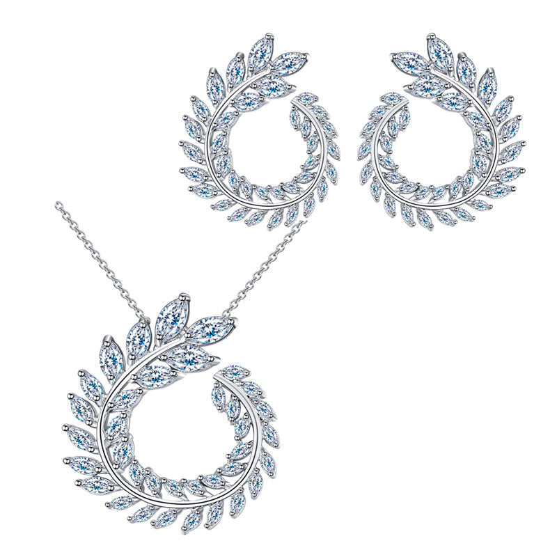 Zircon necklace and earrings set - two earrings Made of genuine white gold electroplated for long-lasting color retention