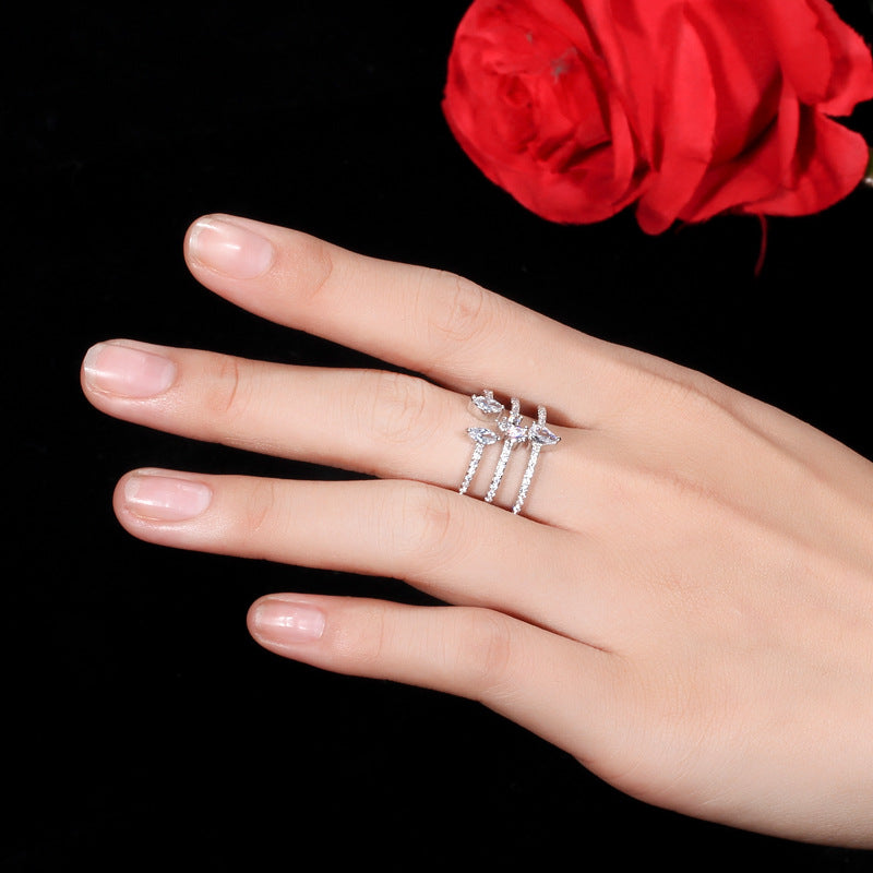 Best-selling three-row micro-set zirconia open bracelet ring, eco-friendly copper electroplated 18K gold