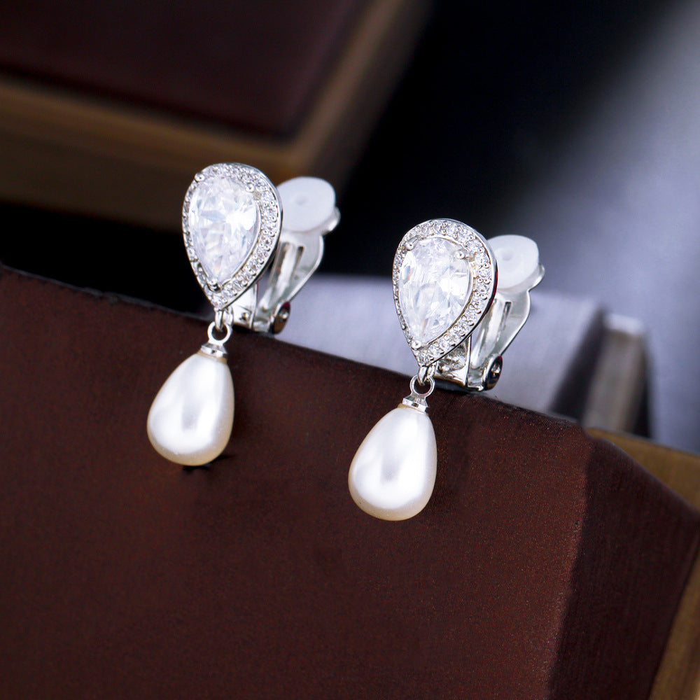 Korean unique retro drop earrings set with AAA zirconia and personalized creative pearl stud earrings exquisite jewelry pieces
