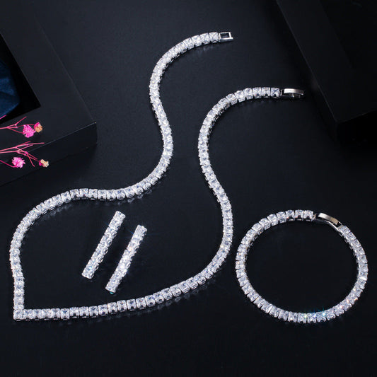 Necklace earrings and bracelet set - versatile wedding accessories featuring high-end zirconium stones
