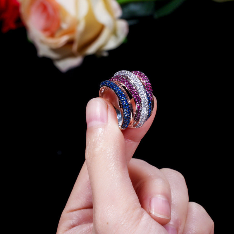 European and American personalized creative ring with micro-set five-row AAA zirconia stonesGuaranteed color stability