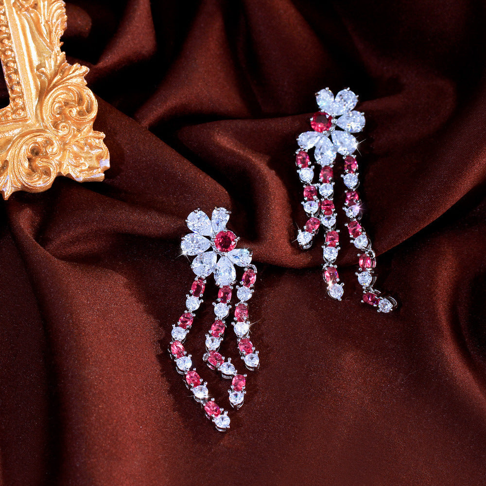 Ultra-shining zirconia high-end style earrings luxurious and niche popular among netizens versatile fringed ear pendants simple and fashionable accessories