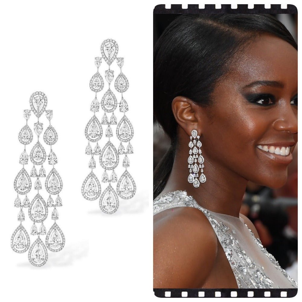 European and American fashion-style fringed earrings banquet-length elegant copper micro-set zirconia earrings accessory for clothing and decoration