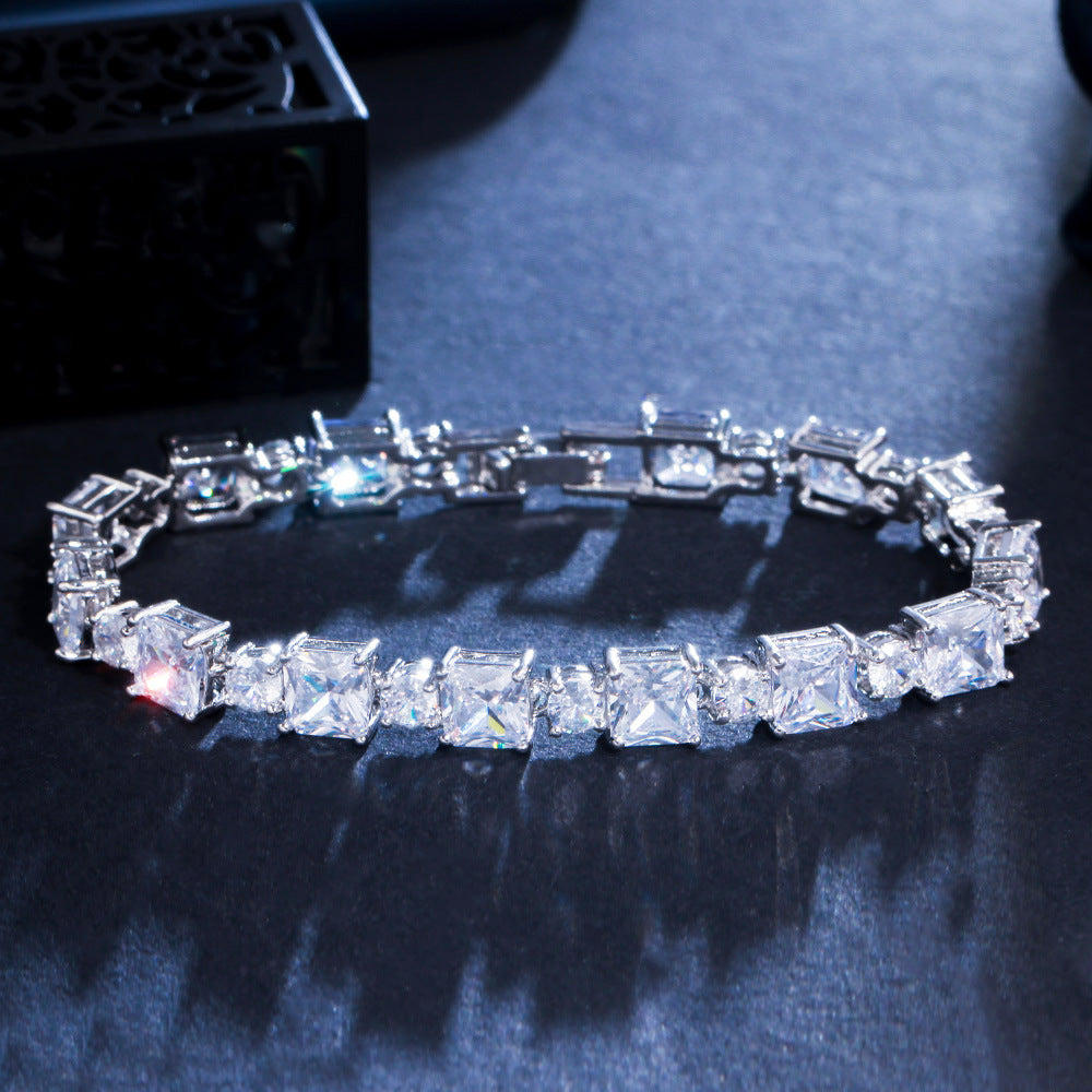 Simple style geometric square zirconia bracelet,yellow copper plated gold jewelry accessory