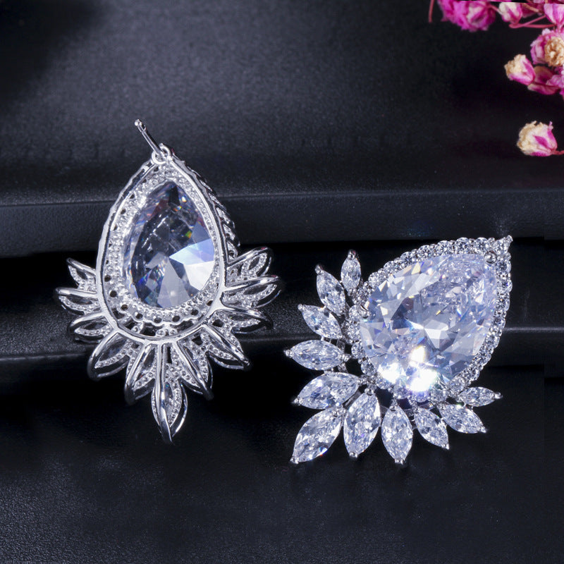 High-end fashionable drop-shaped AAA zircon gemstone earrings
