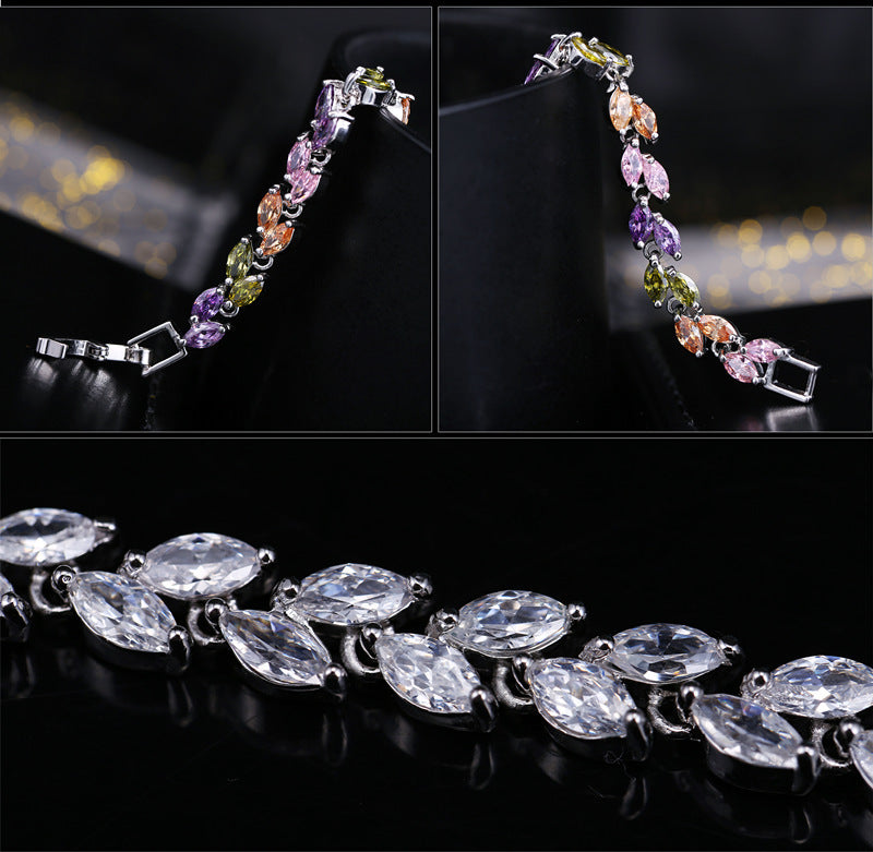 Korean version fashionable jewelry bracelet with small leaves and AAA-quality zircon stones size17.8cm