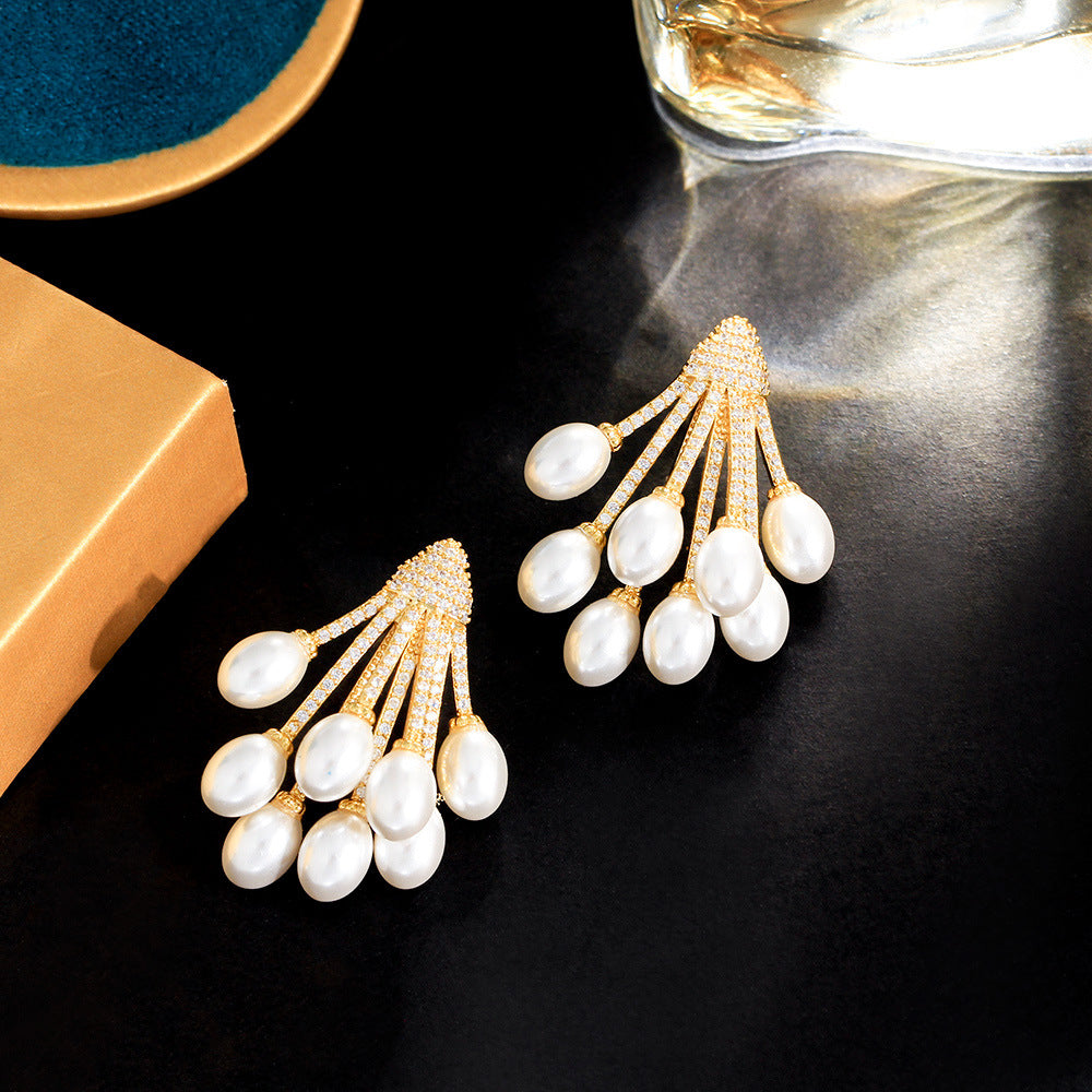 Korean Dongamantown Baroque Pearl Earrings - Trendy Ins Style French Retro Charm with Precious Set Zirconia and Pearl Earrings