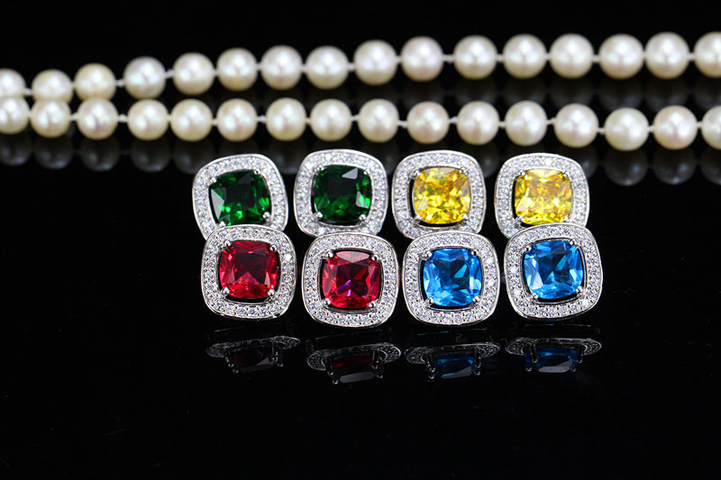 Best-selling Micro Set Stud Earrings Best-selling AAA Zirconia Earrings Decorative Jewelry for Europe and America High-end Ear Accessories Square Set Diamond Stud Earrings