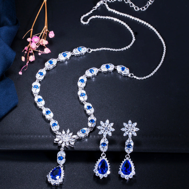 European and American fashion AAA zircon bracelet - perfect accessory for the bride's banquet Set includes necklace earrings ring and bracelet