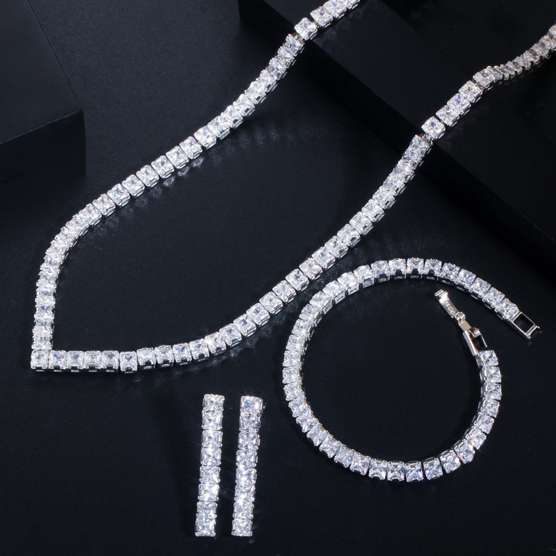 Necklace earrings and bracelet set - versatile wedding accessories featuring high-end zirconium stones
