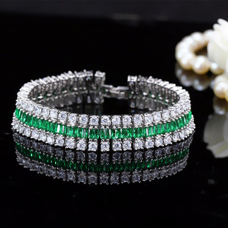 European and American fashion electroplated genuine gold zirconium watch chain - three-row bracelet