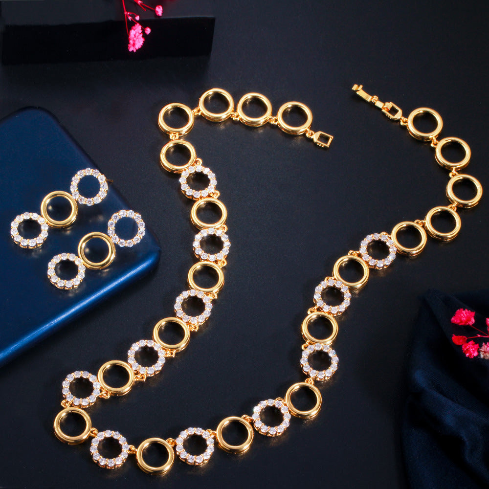 Geometric circular necklace and earring set - simple bridal gown accessories
