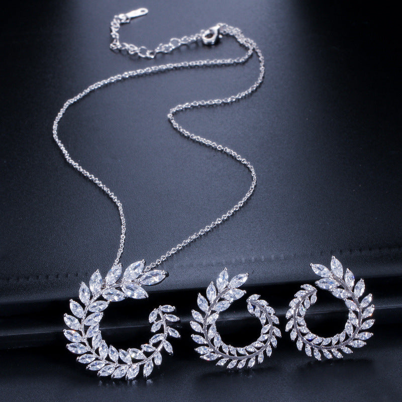 Zircon necklace and earrings set - two earrings Made of genuine white gold electroplated for long-lasting color retention
