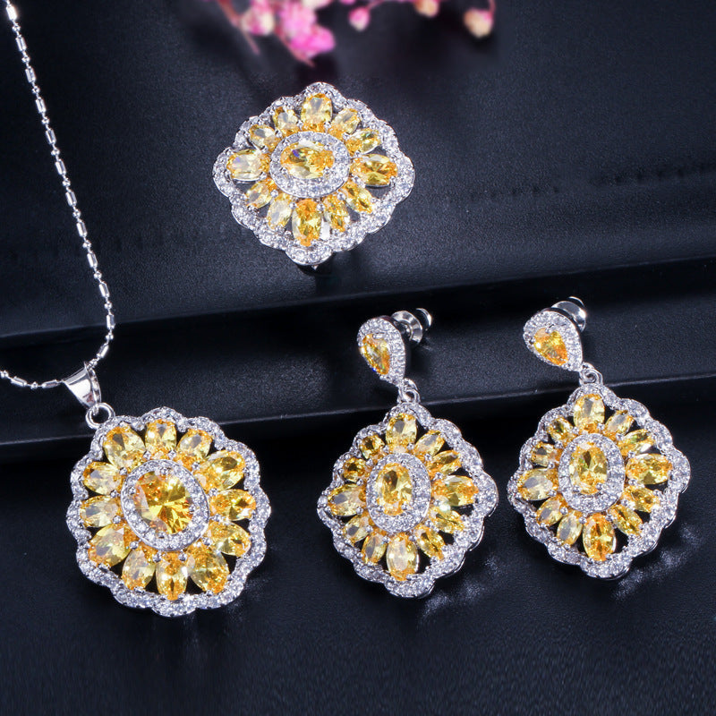 Best-selling high-end three-piece jewelry set - European-style necklace ring and earrings accessory set
